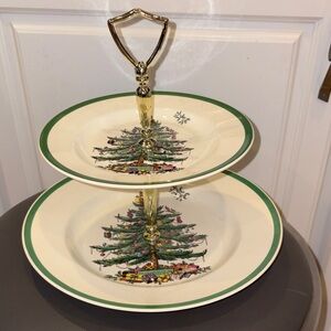 Spode 2-Tiered Porcelain Christmas Tree Serving Tray, Made in England, 10” H
